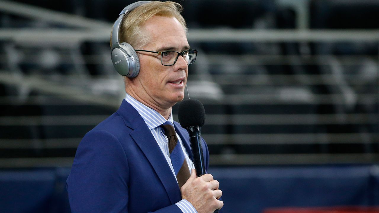 In this Dec. 15, 2019, file photo, Fox Sports announcer Joe Buck is shown before an NFL football game between the Los Angeles Rams and the Dallas Cowboys in Arlington, Texas. (AP Photo/Michael Ainsworth, File)