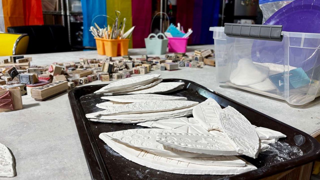 Mosaic tiles to be painted and put together for a mural honoring the history of Kerr County and the lives lost in the flooding on July 4, 2025. (Spectrum News 1/Hannah Maguire)