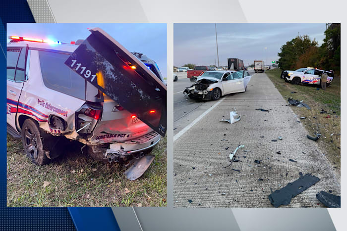 Precinct 4 patrol vehicle struck on Hardy Toll Road near FM 1960