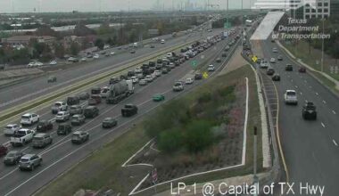 A traffic camera on the MoPac Expressway shows the traffic during an "active police incident" on Tuesday, Dec. 16, 2025. (Texas Department of Transportation)