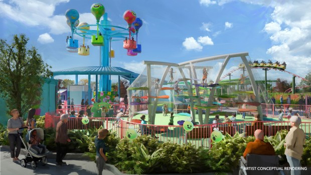 Concept art of TrollsFest at the Universal Kids theme park in Frisco, Texas. (Courtesy of Universal)