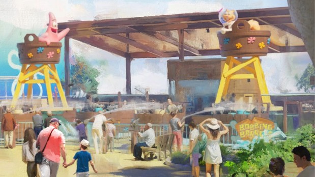 Concept art of the Bobbing Barrels attraction in the SpongeBob SquarePants Bikini Bottom themed land at the Universal Kids theme park in Frisco, Texas. (Courtesy of Universal)