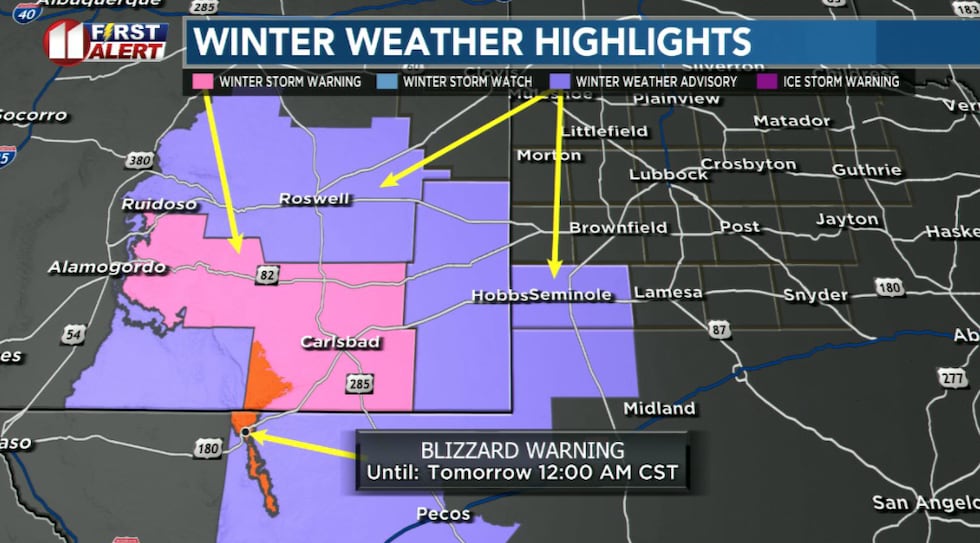 A Winter Weather Advisory is in effect for Gaines and Lea Counties until midnight tonight (12...