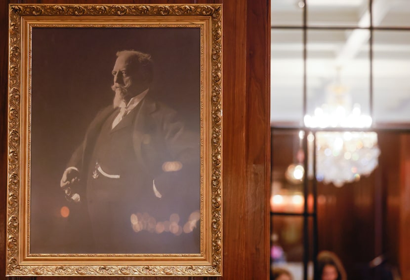 A portrait of namesake Adolphus Busch hangs in the City Hall Bar room of the Adolphus Hotel...