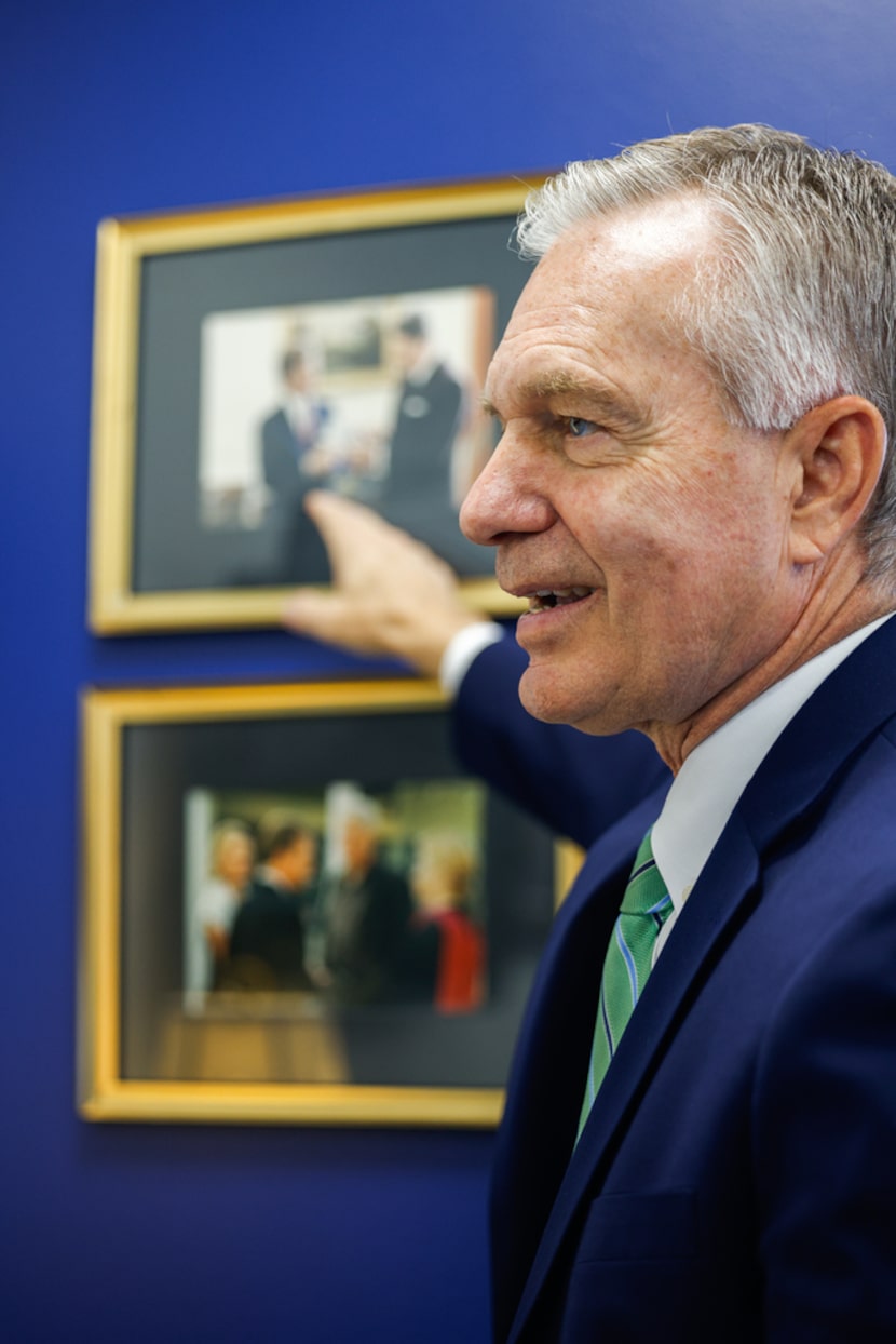 CEO Dale Petroskey shares stories of the pictures on his office wall at the Dallas Regional...