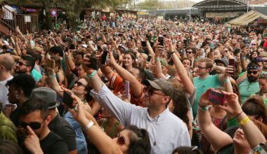 A crowd at Stubb's during the South by Southwest Music Festival on Saturday, March 17, 2018, in Austin, Texas. (Photo by Jack Plunkett/Invision/AP)