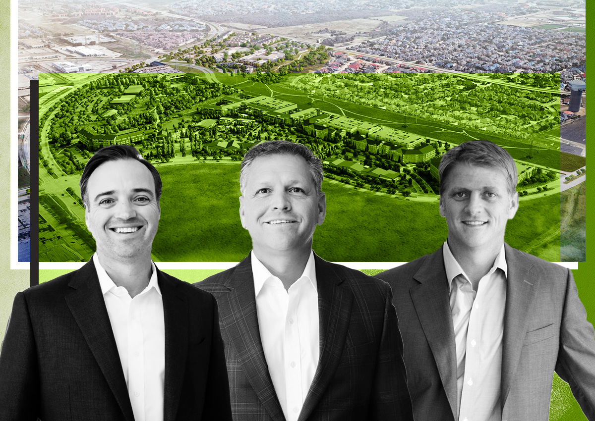 Stillwater partners Aaron Sherman, Robert Elliott and Rich Coady, and rendering of Haggard Farms project