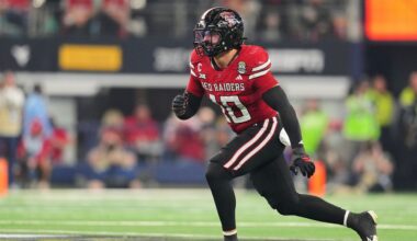 Texas Tech linebacker Jacob Rodriguez (10) defends during the Big 12 Conference championship NCAA college football game between Texas Tech and BYU Saturday, Dec. 6, 2025, in Arlington, Texas. (AP Photo/Julio Cortez, File)