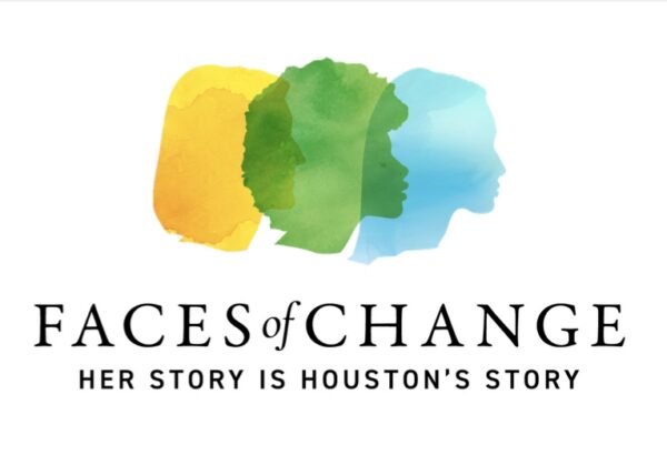 Logo for The Women's Home "Faces of Change" mural art project, featuring three female silhouettes in yellow, green, and blue watercolor.