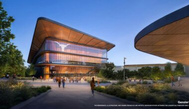 A rendering for the University of Texas at Austin's new volleyball arena. (Gensler)