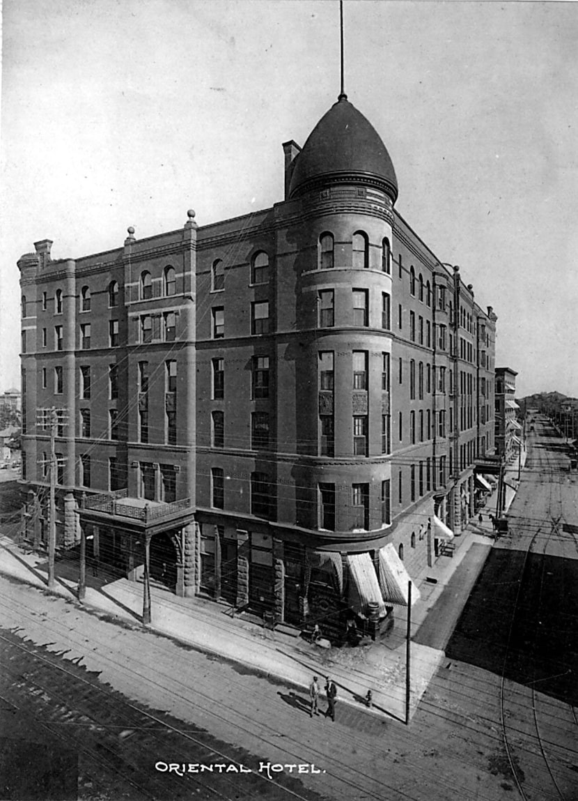 The Oriental Hotel sat directly across Commerce Street from Dallas City Hall in 1889.