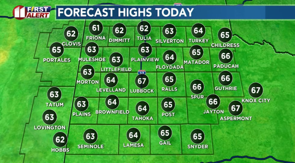 Highs today ten or more degrees above average for the final day of the year.