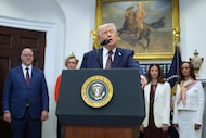 President Donald Trump speaks during an event on prescription drug prices in the Roosevelt...