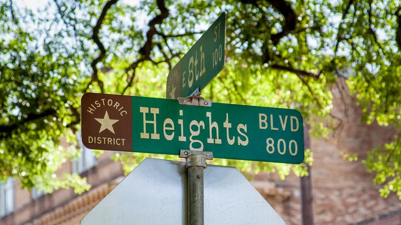 A road sign in Houston Heights, Houston, Texas