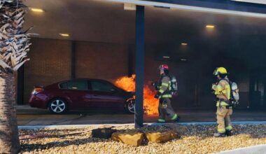 Nueces County firefighters respond to car blaze at Flour Bluff Chick-Fil-A