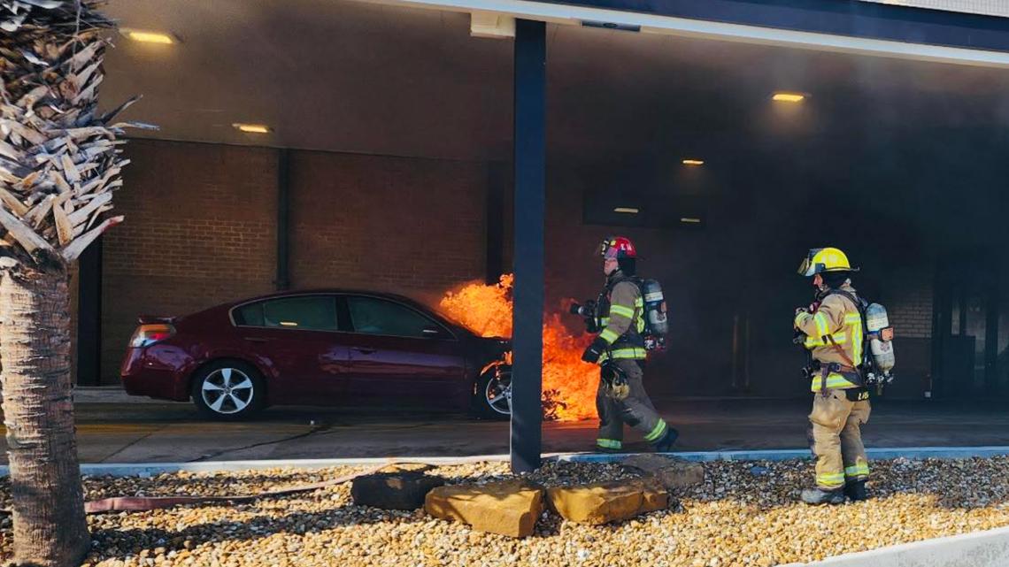 Nueces County firefighters respond to car blaze at Flour Bluff Chick-Fil-A