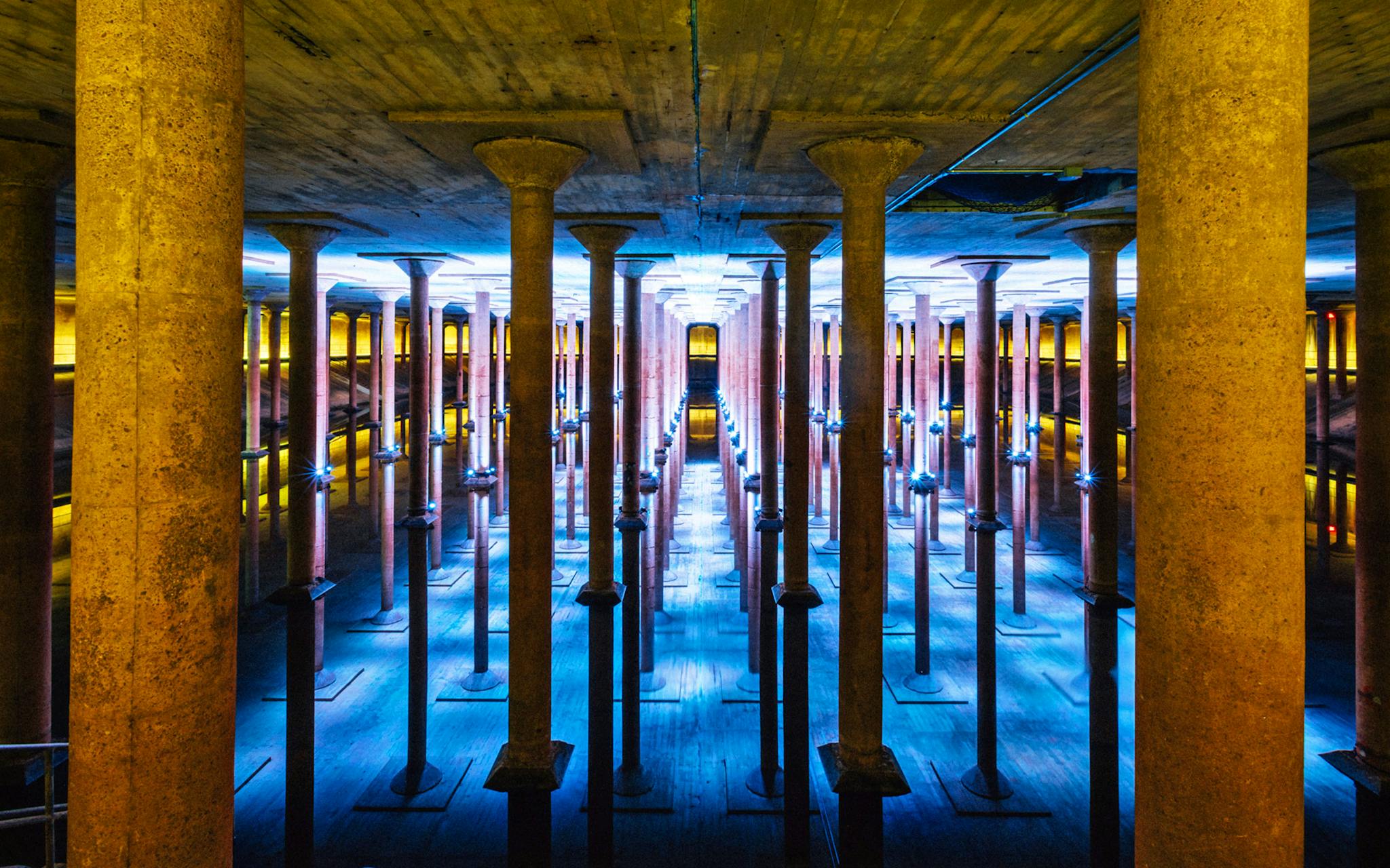Inside the Buffalo Bayou Park Cistern in downtown Houston, on June 12, 2025.
