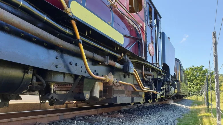 Wheels of a locomotive train