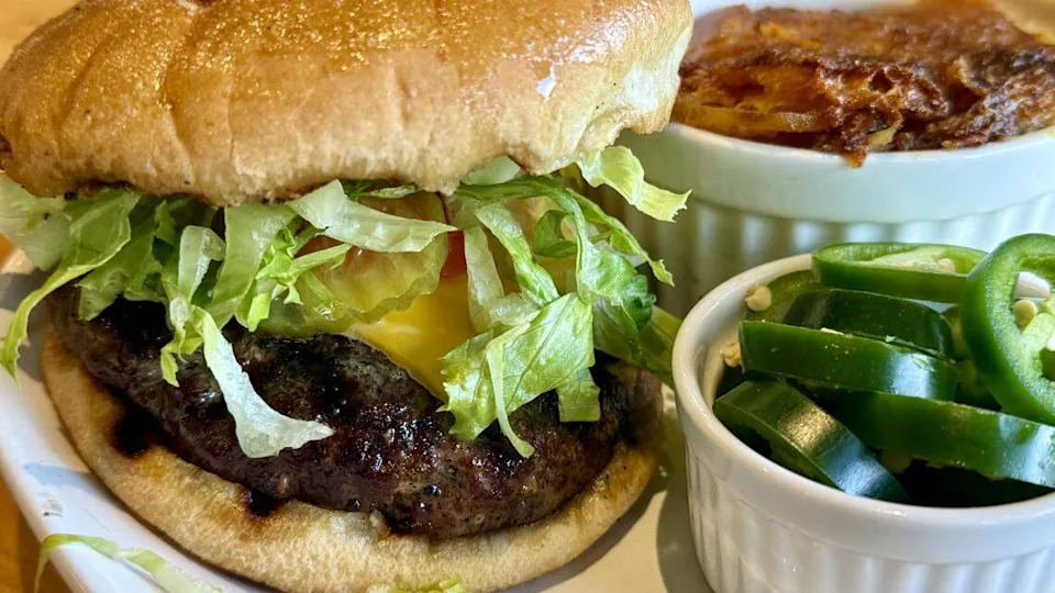 The cheeseburger at Fort Redemption, “a restaurant designed for Fort Worth,” Sept. 28, 2025.