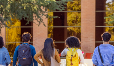 A picture of students walking to class.