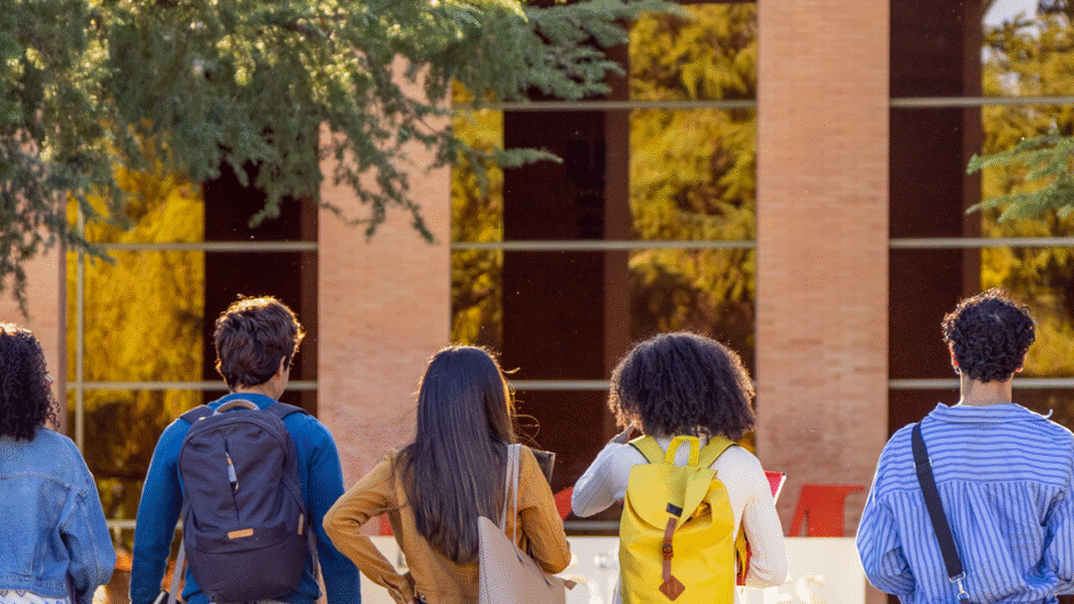 A picture of students walking to class.
