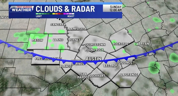 Late-night cold front with a few showers and possible thunderstorms