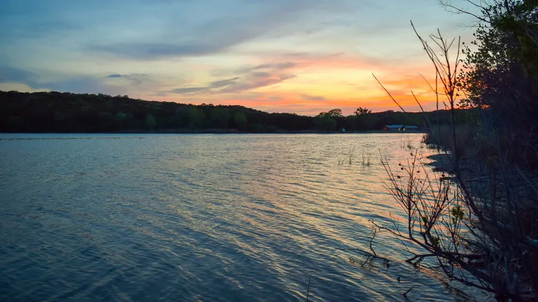 Sunset over a lake in Texas at Cleburne State Park
