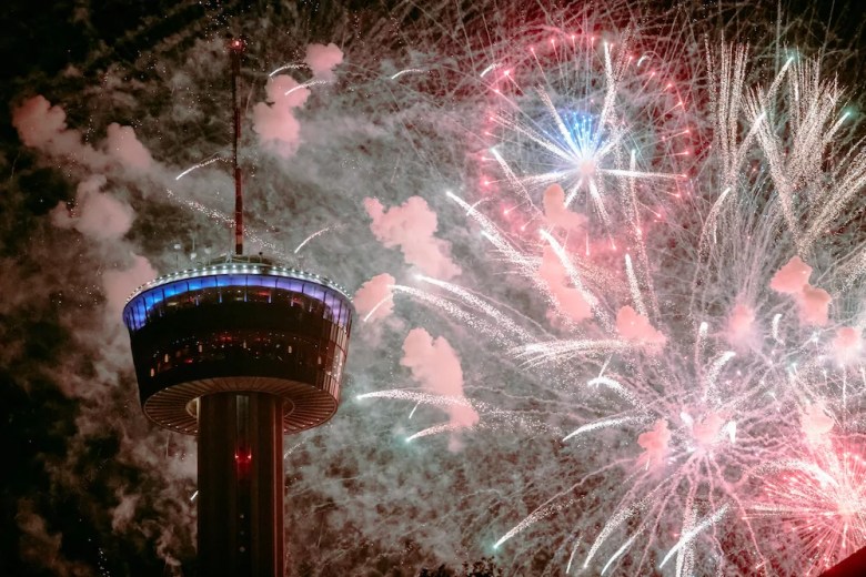 Fireworks light up the sky over downtown San Antonio as the new year arrives.