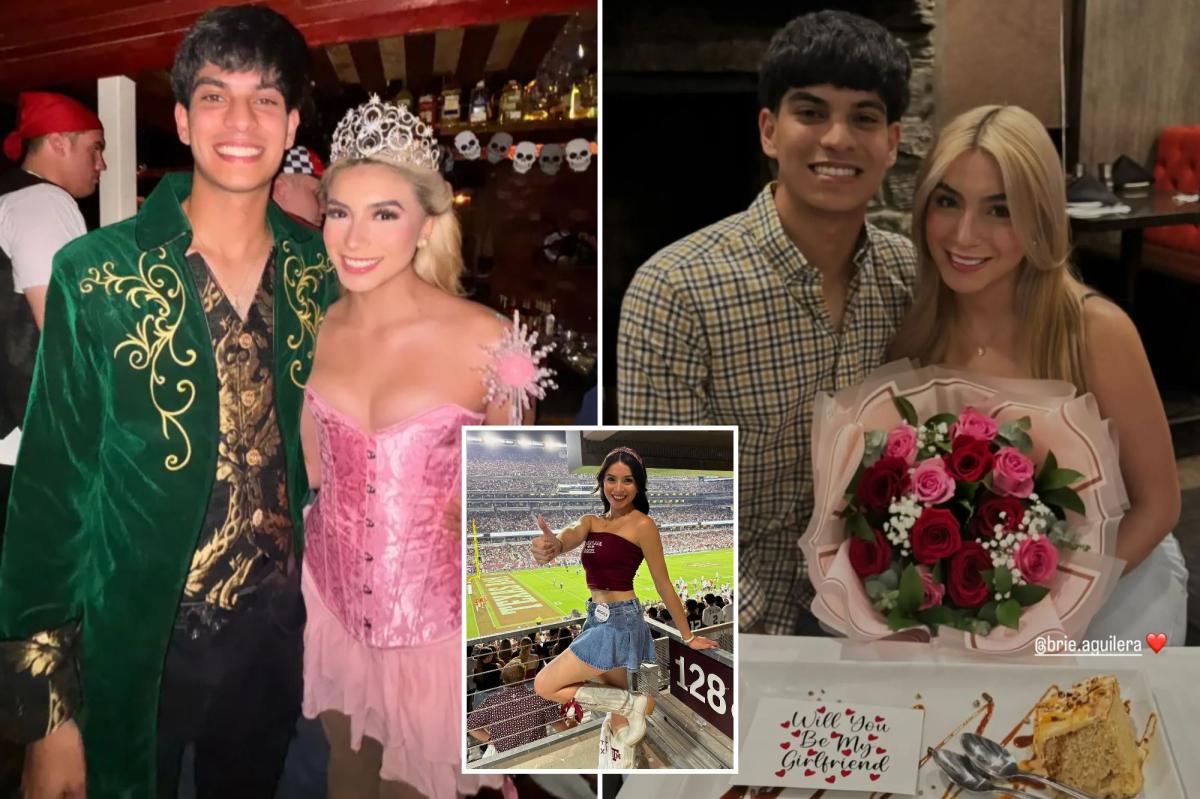 Texas A&M cheerleader Brianna Aguilera gleefully poses with boyfriend weeks before witnesses heard pair argue ahead of her fatal plunge