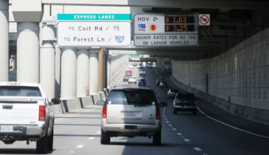 A sign tells drivers of the rate to drive on a toll road in Dallas, Thursday, Aug. 10, 2017. (AP Photo/LM Otero)