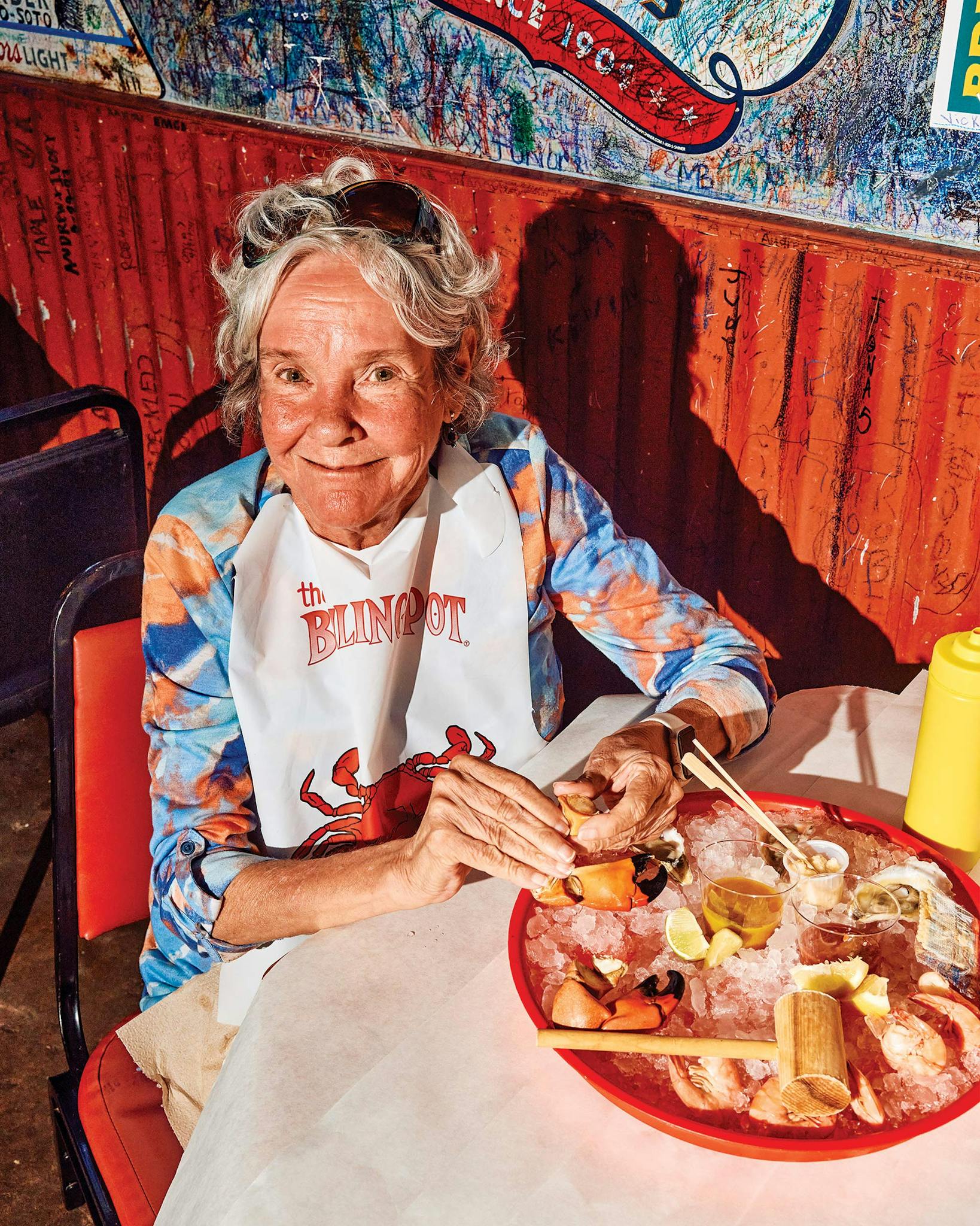 photo of customer eating seafood at table