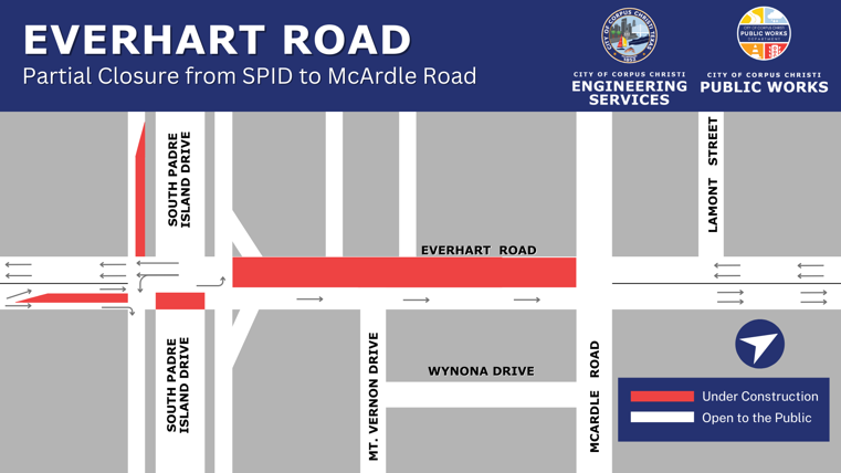 Map showing closure on Everhart Road