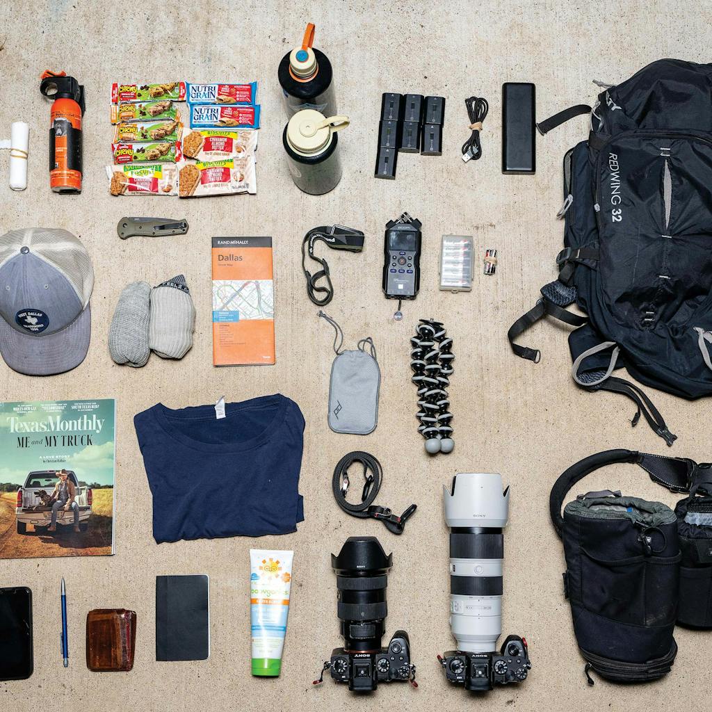 May 9 10:42 P.M. Gear and provisions arranged on my back patio the night before the journey.