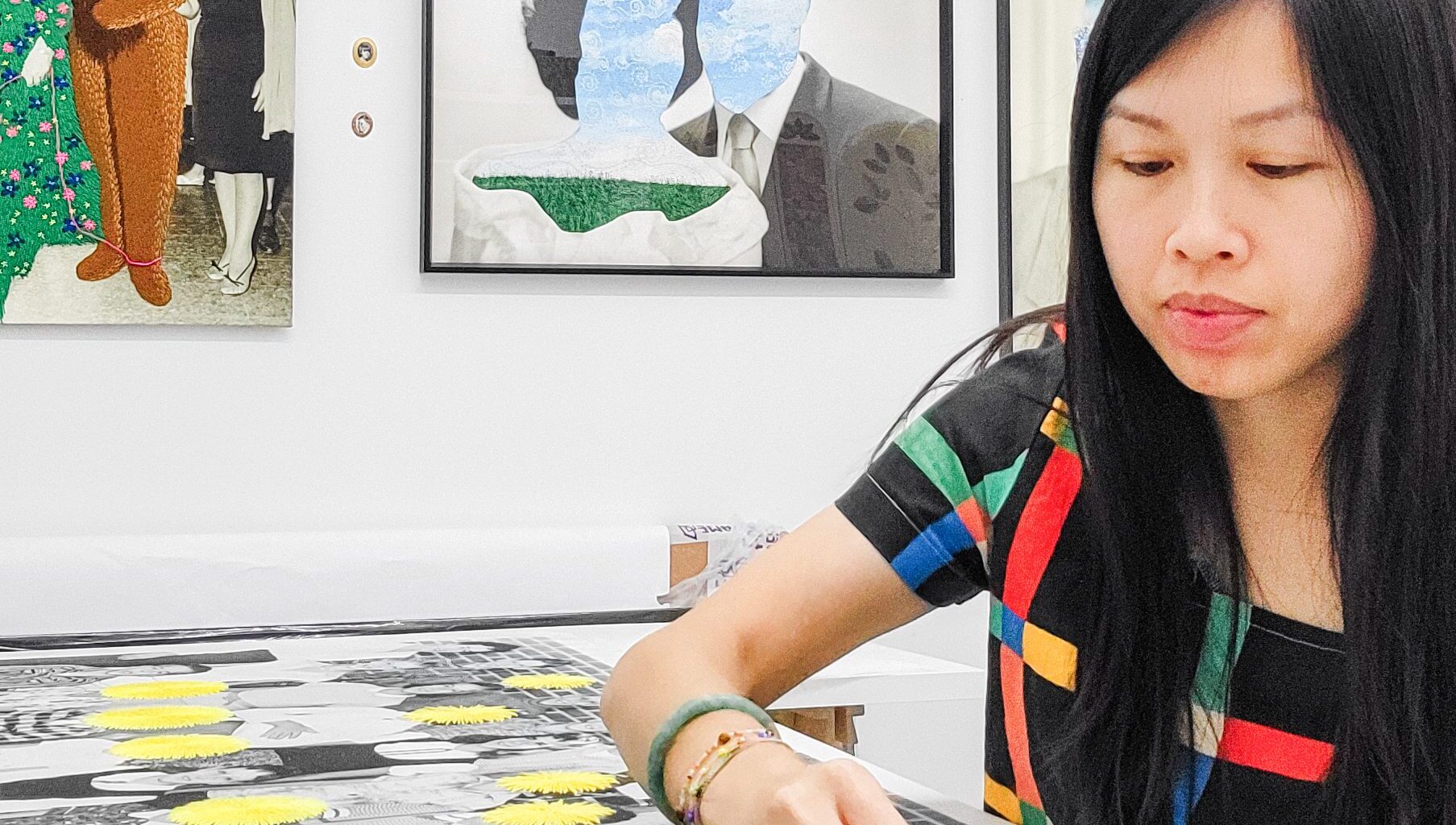 Artist Han Cao in studio