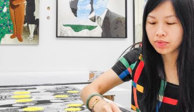 Artist Han Cao in studio