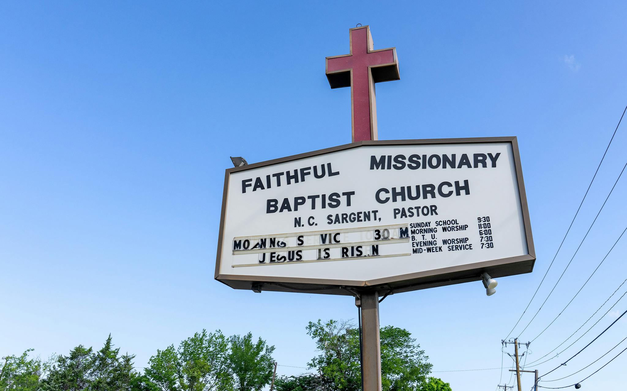 May 10 9:16 A.M. Lettering is jumbled on the sign for Faithful Missionary Baptist Church on Bonnie View Road in South Dallas.
