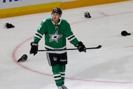 Dallas Stars left wing Jason Robertson (21) is seen after scoring his third goal against the...