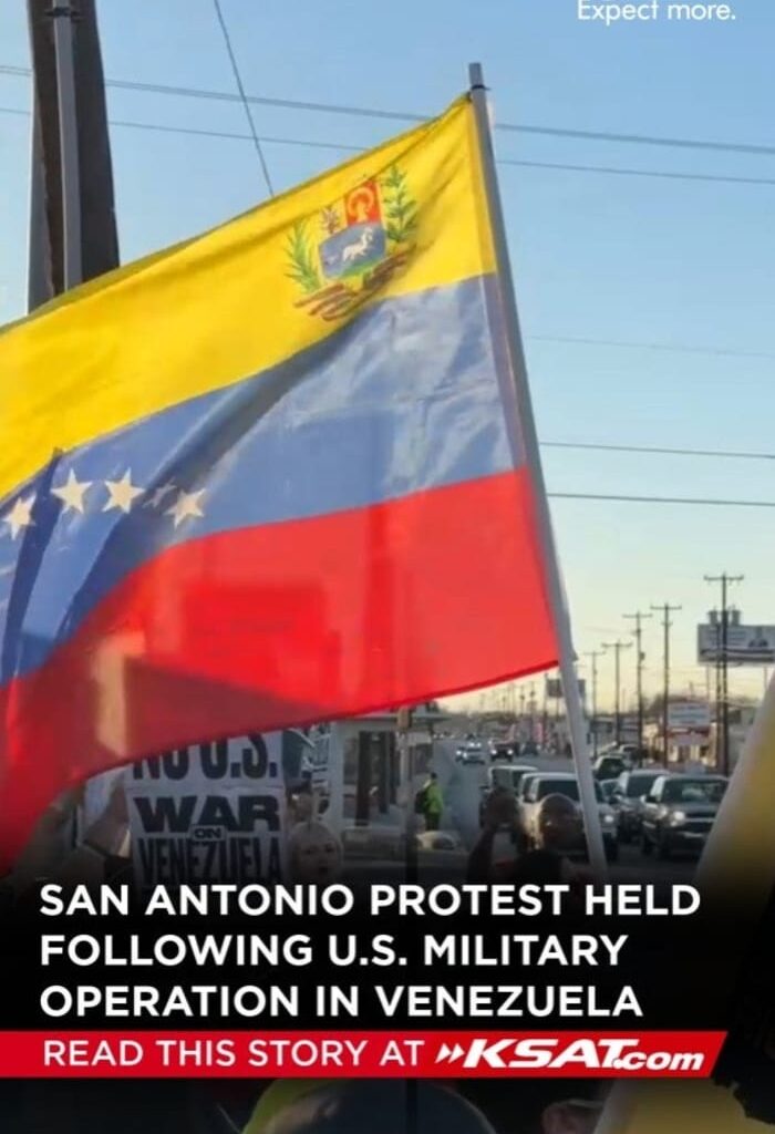 People gather in San Antonio to protest US military action in Venezuela