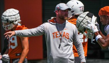 Texas Longhorns guards Dailyn Swain (3) and Simeon Wilcher (7) leave the court after the loss to Mississippi State at the Moody Center on Saturday, Jan. 3, 2026 in Austin.