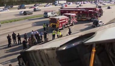 13 hospitalized after Houston METRO bus veers off overpass after crash, police say