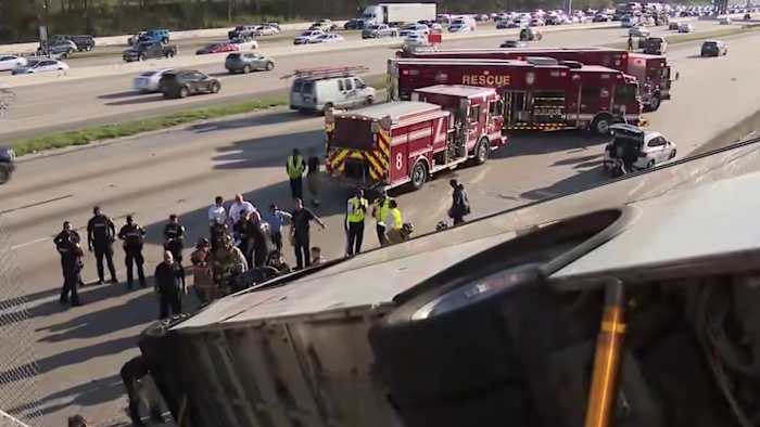 13 hospitalized after Houston METRO bus veers off overpass after crash, police say