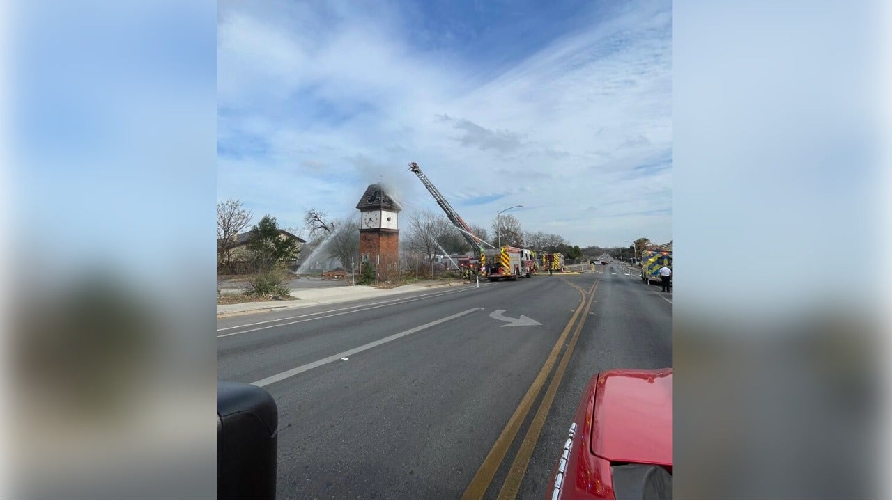 Quail Creek clock tower fire; Rutland Drive shut down