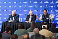 From left, Dallas Cowboys chief operating officer Stephen Jones (left), owner Jerry Jones...