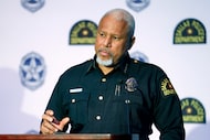 Dallas police Chief Daniel Comeaux speaks during a news conference at Jack Evans Police...