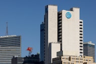 AT&T headquarters building Whitacre Tower pictured in downtown Dallas, Sunday, Feb. 5, 2023.