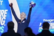 Amber Glenn reacts after competing during the women's short program at the U.S. Figure...