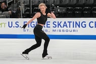 Amber Glenn skates during practice at the U.S. Figure Skating Championships, Tuesday, Jan....