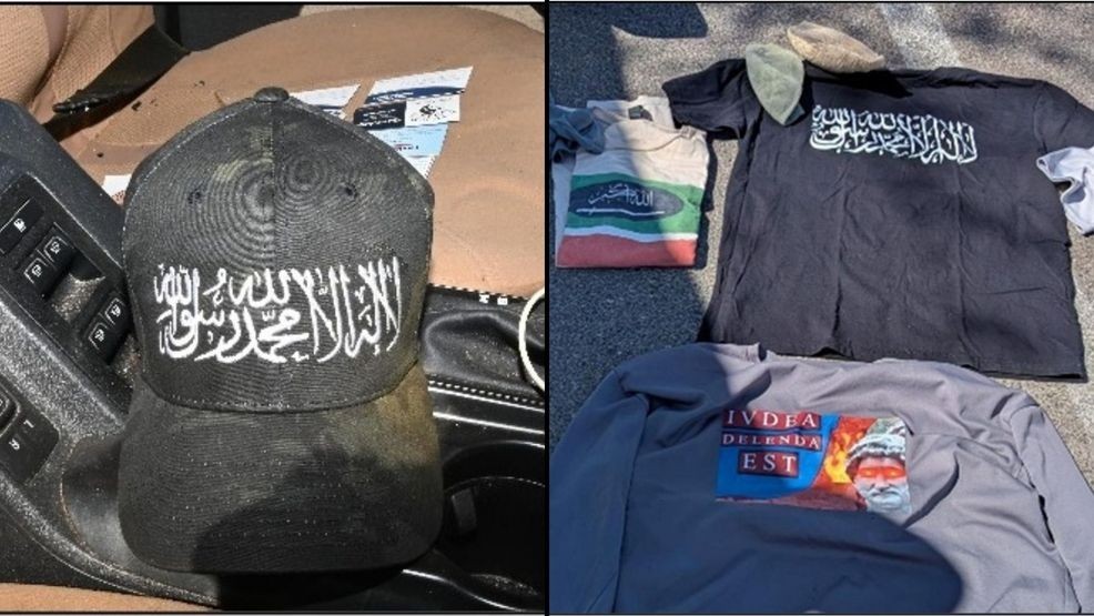 Clothing with antisemitic, anti-Israel, and extremist symbols found in Vandenberg's vehicle. Credit: DOJ
