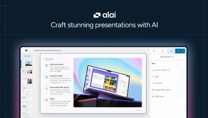 Alai recently introduced its AI presentation maker designed to focus on slide quality and iteration.