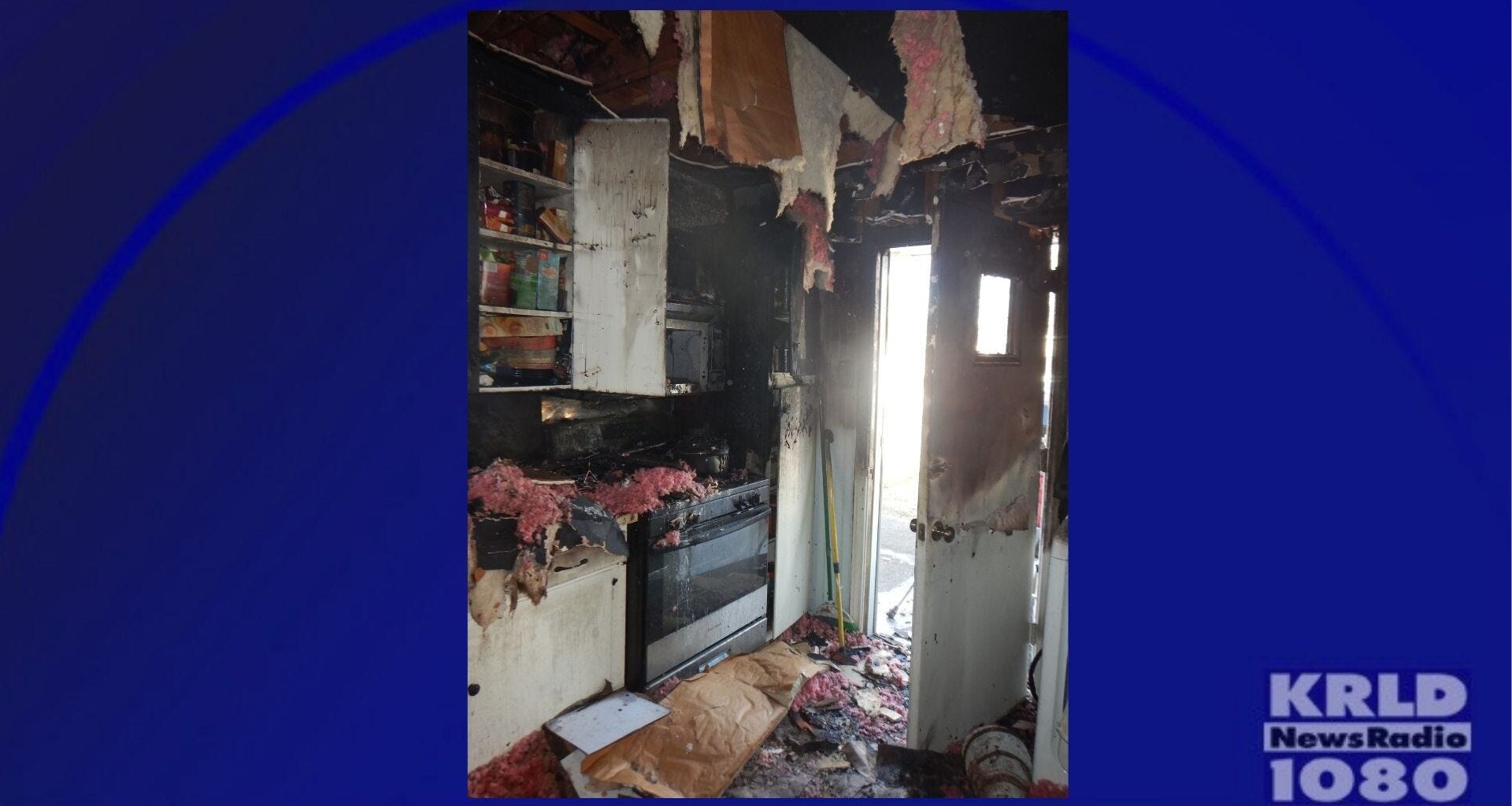Aftermath of fire caused by cat climbing onto stove